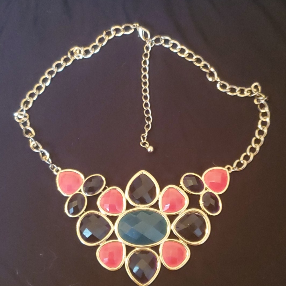 Elegant pink black and blue gold Necklace
